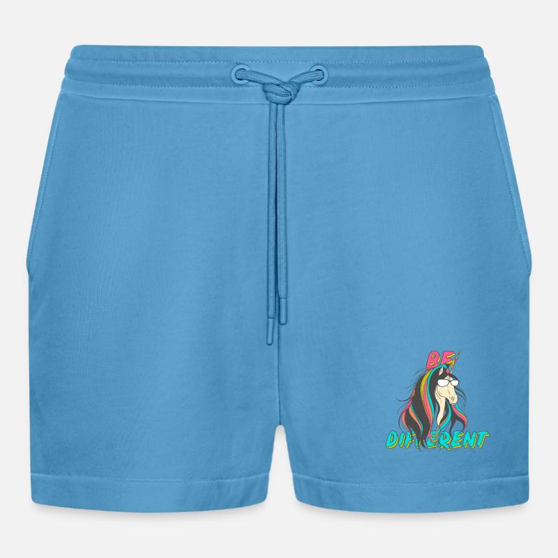 Be Different Nerd Einhorn Party - Organic Relaxed Cropped Shorts Made in EU - Sol Blue