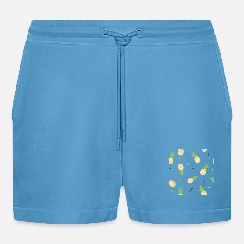 pineapple yellow pattern - Organic Relaxed Cropped Shorts Made in EU - Sol Blue
