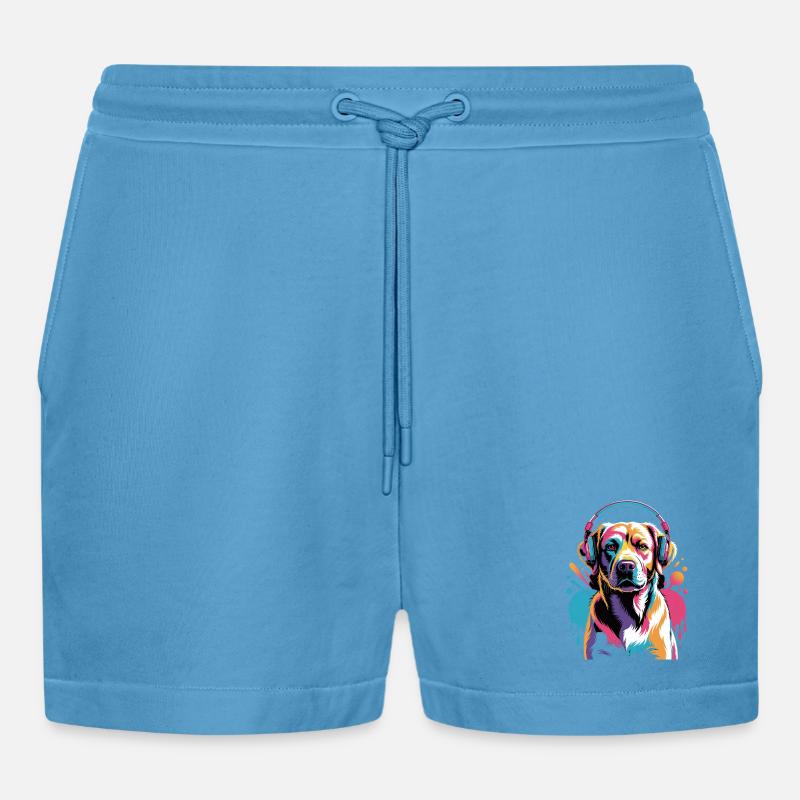 Labrador mit Kopfhörer - Organic Relaxed Cropped Shorts Made in EU - Sol Blue