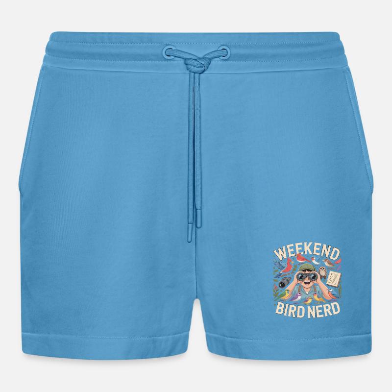 Weekend Bird Nerd Vogelbeobachter - Organic Relaxed Cropped Shorts Made in EU - Sol Blue