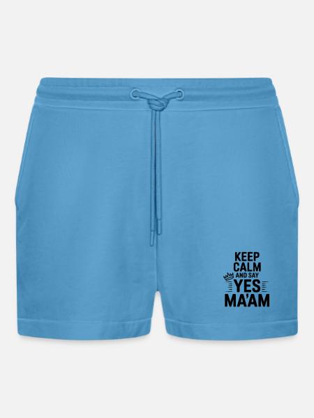 Keep Calm and Say Yes Ma'am - Organic Relaxed Cropped Shorts Made in EU - Sol Blue
