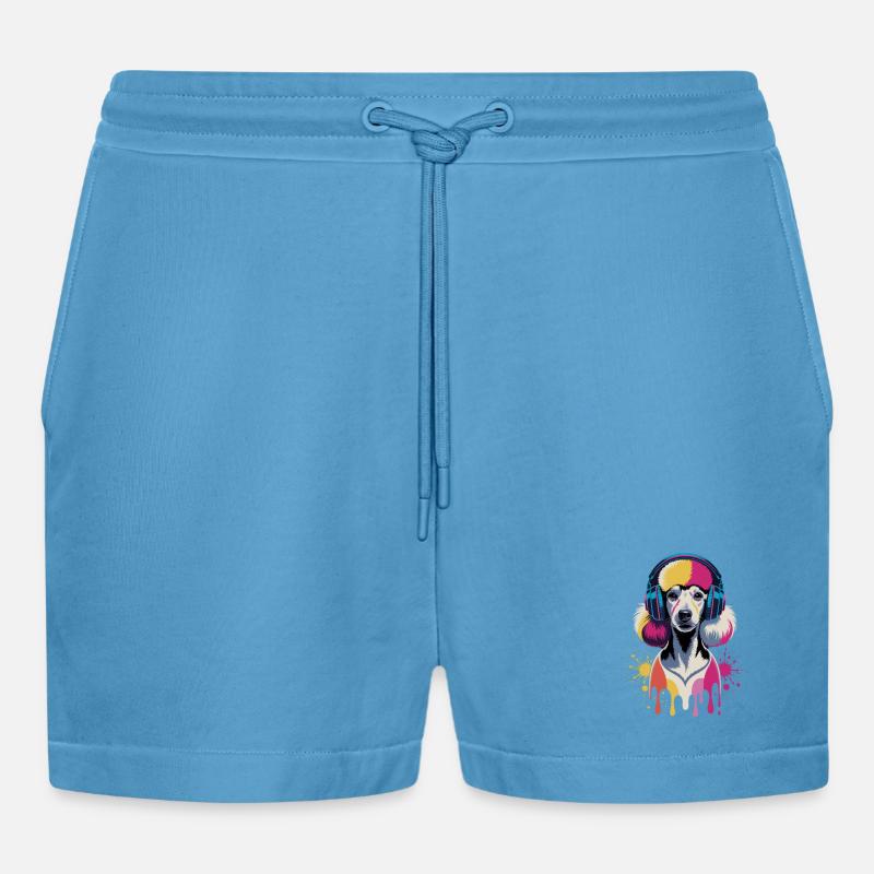 Pudel mit Kopfhörer - Organic Relaxed Cropped Shorts Made in EU - Sol Blue