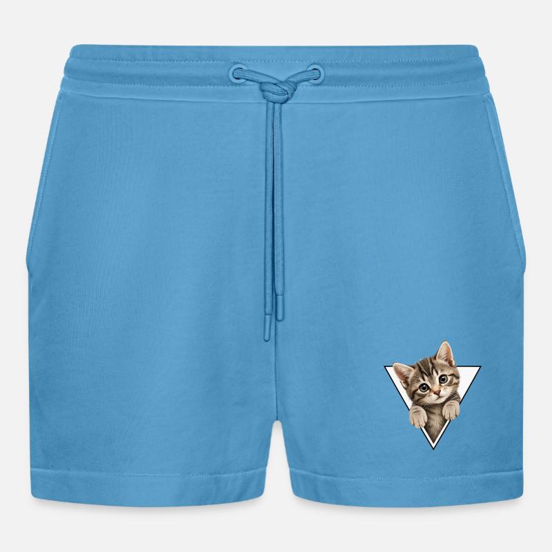 Chaton dans le triangle - Short bio décontracté court fabriqué en UE - Sol Blue
