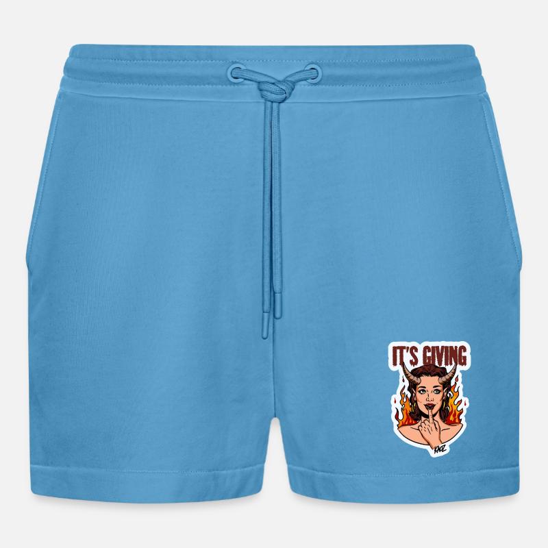 Devilish Diva Flame - Organic Relaxed Cropped Shorts Made in EU - Sol Blue