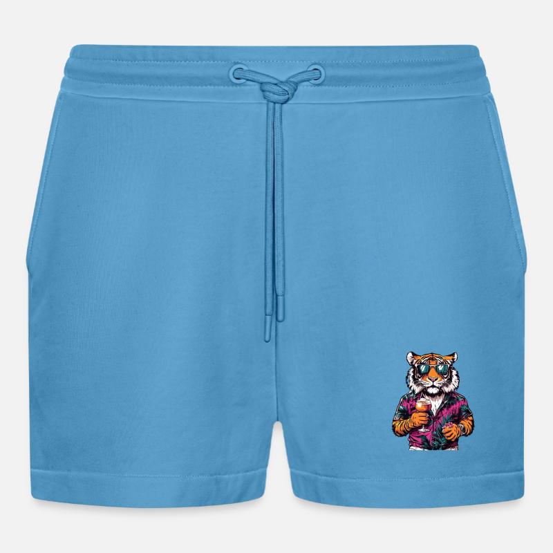 Tiger Comic Sommer - Organic Relaxed Cropped Shorts Made in EU -  Sol Blue