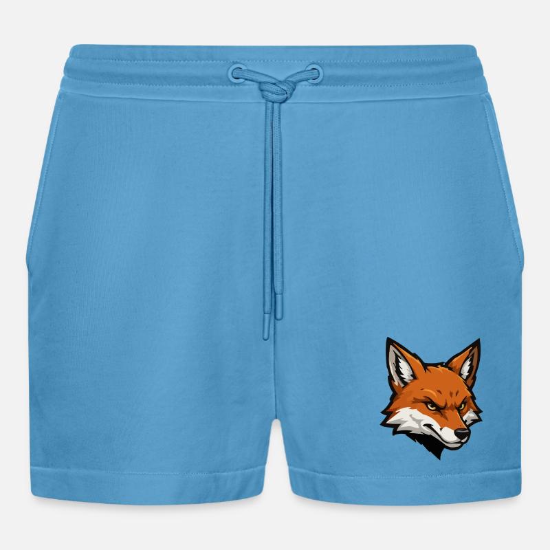 Fox head vector illustration - Organic Relaxed Cropped Shorts Made in EU -  Sol Blue