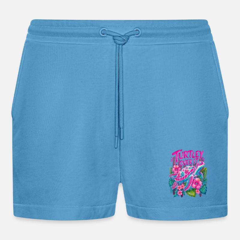 Turtley Over It Cute Turtle Flower - Organic Relaxed Cropped Shorts Made in EU -  Sol Blue