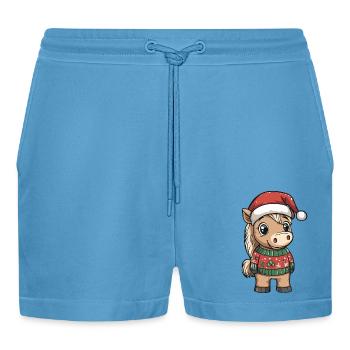 Cheval Noël Bande dessinée - Short bio décontracté court fabriqué en UE -  Sol Blue - Devant
