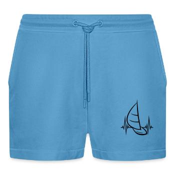 heartbeat pulse frequency sea waves boat sailing s - Organic Relaxed Cropped Shorts Made in EU -  Sol Blue - Front