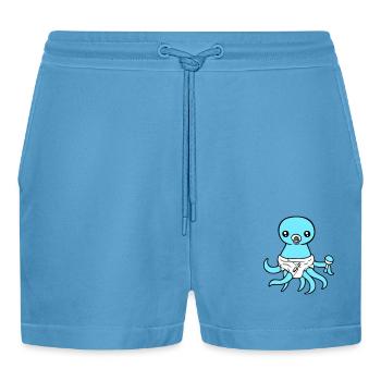 Oktopus Baby Rassel Windel Schnuller Kind geboren - Organic Relaxed Cropped Shorts Made in EU -  Sol Blue - Vorne