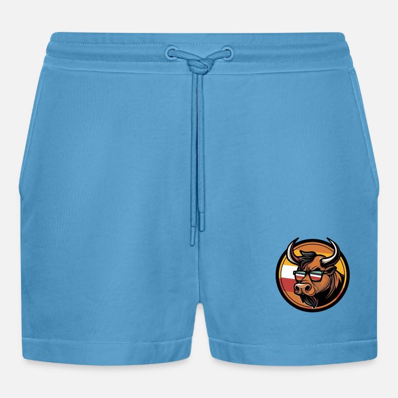 Taurus Comic Cool Summer - Organic Relaxed Cropped Shorts Made in EU -  Sol Blue