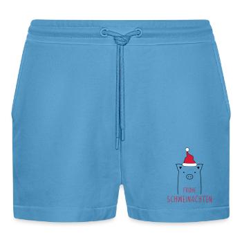 Merry Christmas I Schweinachten pig sow - Organic Relaxed Cropped Shorts Made in EU -  Sol Blue - Front