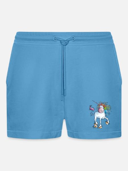 Rainbow Unicorn - Organic Relaxed Cropped Shorts Made in EU -  Sol Blue