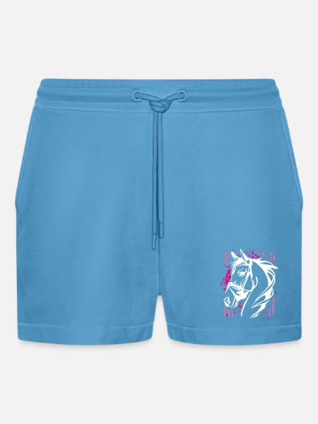 Graffiti-Stil Pferd mit Pinkem Farbsplash - Organic Relaxed Cropped Shorts Made in EU -  Sol Blue