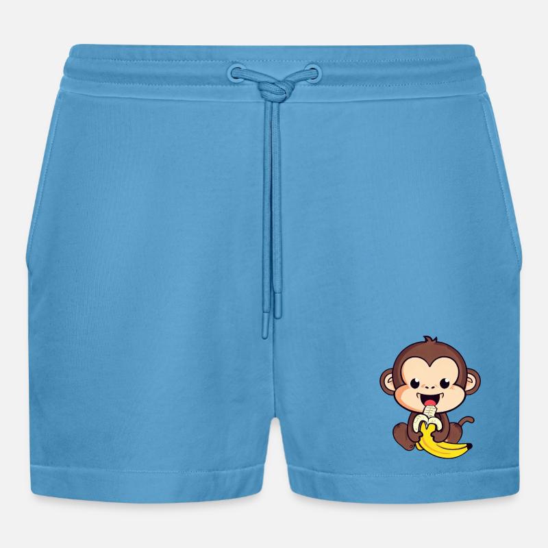 cute monkey eats a banana - Organic Relaxed Cropped Shorts Made in EU - Sol Blue
