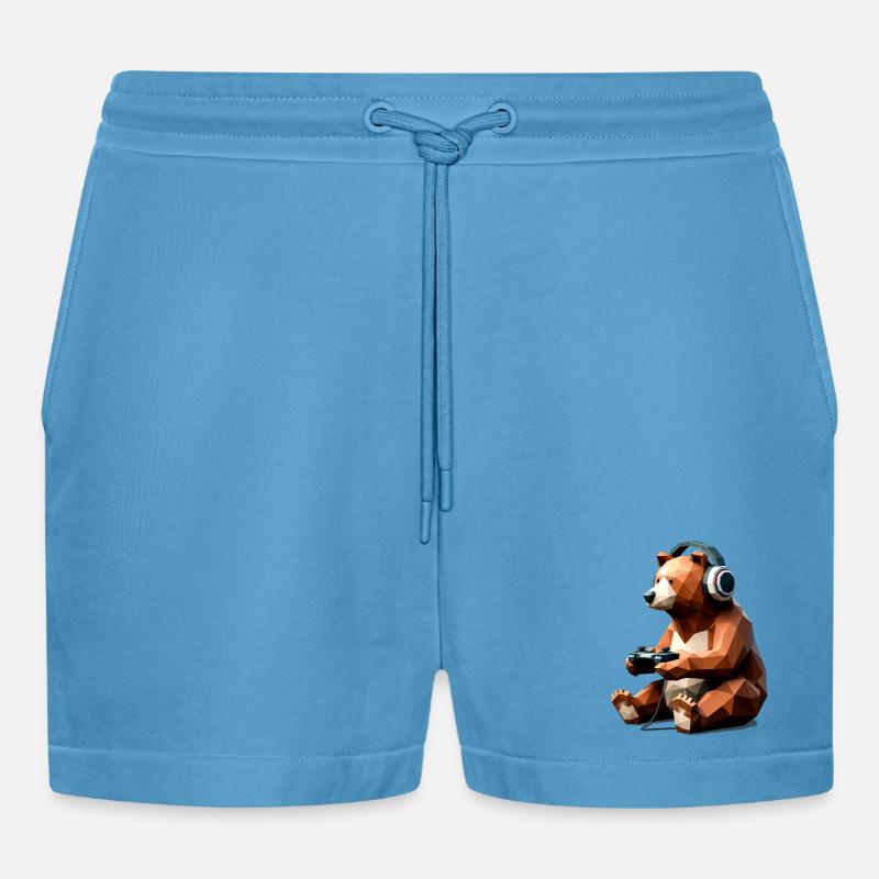 Gaming Bär mit Headset & Controller - Organic Relaxed Cropped Shorts Made in EU -  Sol Blue