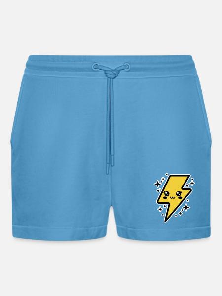 Entzückender Blitz mit Kawaii-Gesicht - Organic Relaxed Cropped Shorts Made in EU - Sol Blue