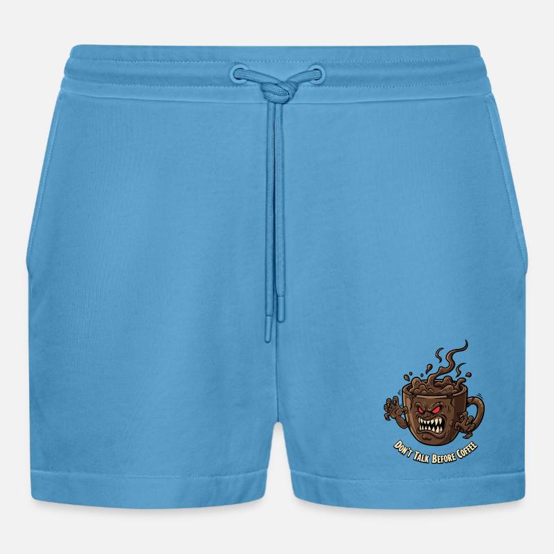 Angry coffee cup before coffee - Organic Relaxed Cropped Shorts Made in EU -  Sol Blue