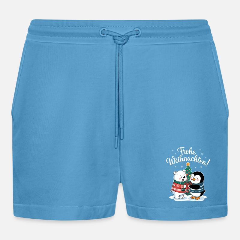 Eisbär Pinguin Weihnachtspullover süß Weihnachten - Organic Relaxed Cropped Shorts Made in EU - Sol Blue