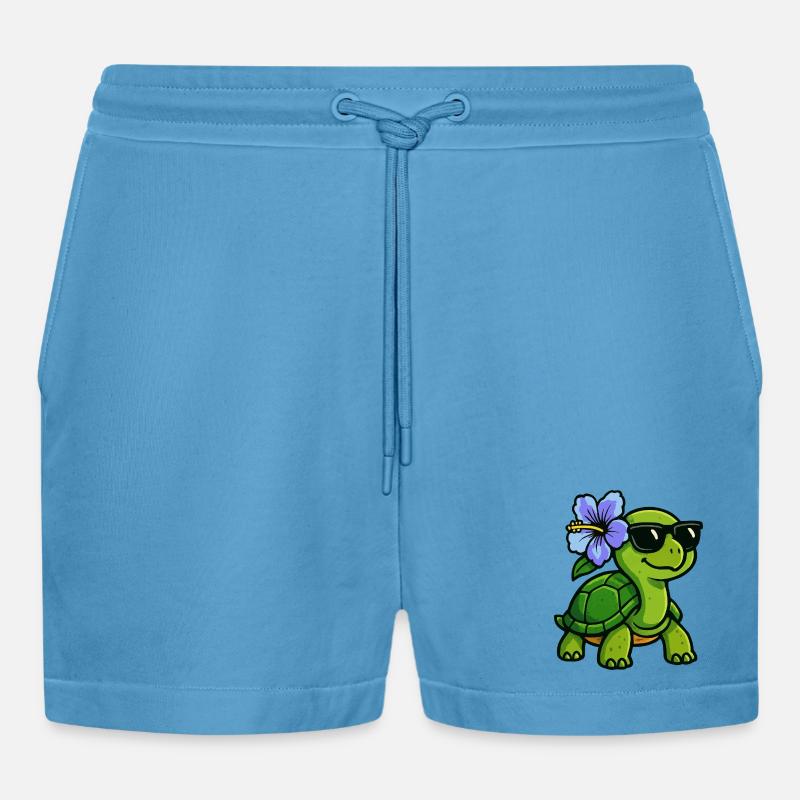 Tortue avec fleur d’hibiscus - Short bio décontracté court fabriqué en UE - Sol Blue