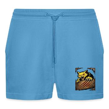 Ferocious Cat Scratch Attack Illustration - Organic Relaxed Cropped Shorts Made in EU -  Sol Blue - Front