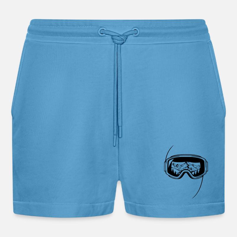 Summit View Ski Goggles Graphic - Organic Relaxed Cropped Shorts Made in EU -  Sol Blue