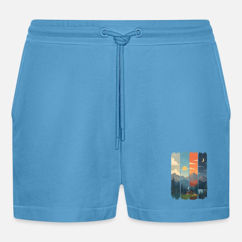Horizonte in vier Gebirgstafeln - Organic Relaxed Cropped Shorts Made in EU - Sol Blue
