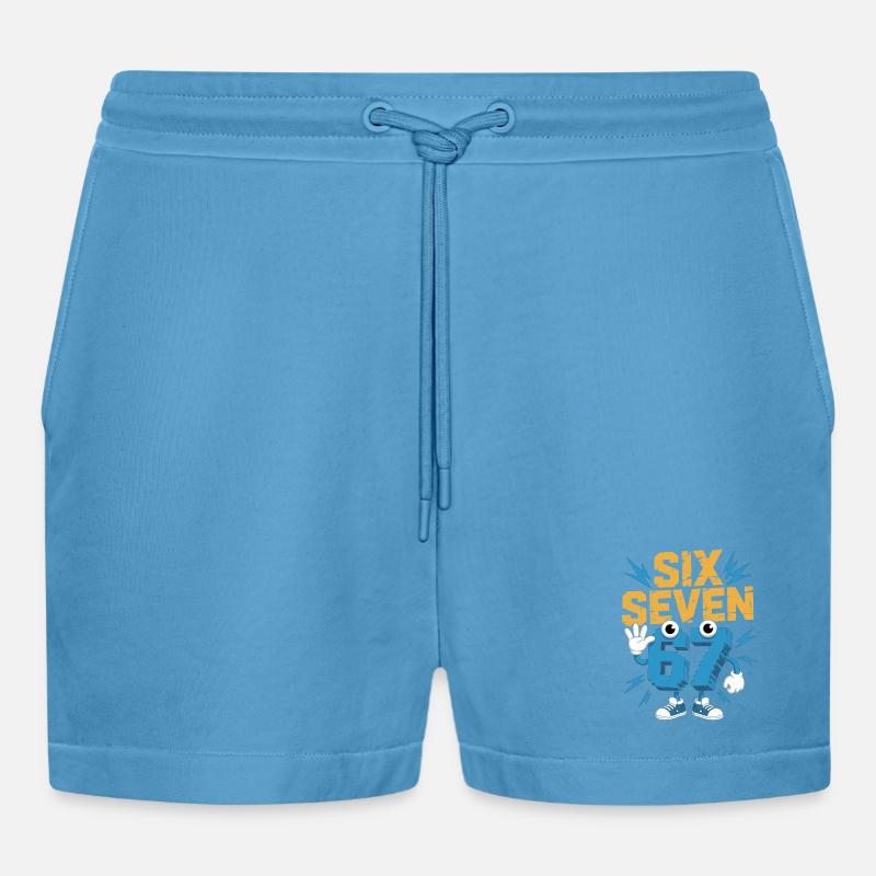 Zahlenheld 67 im Comicstil - Organic Relaxed Cropped Shorts Made in EU -  Sol Blue