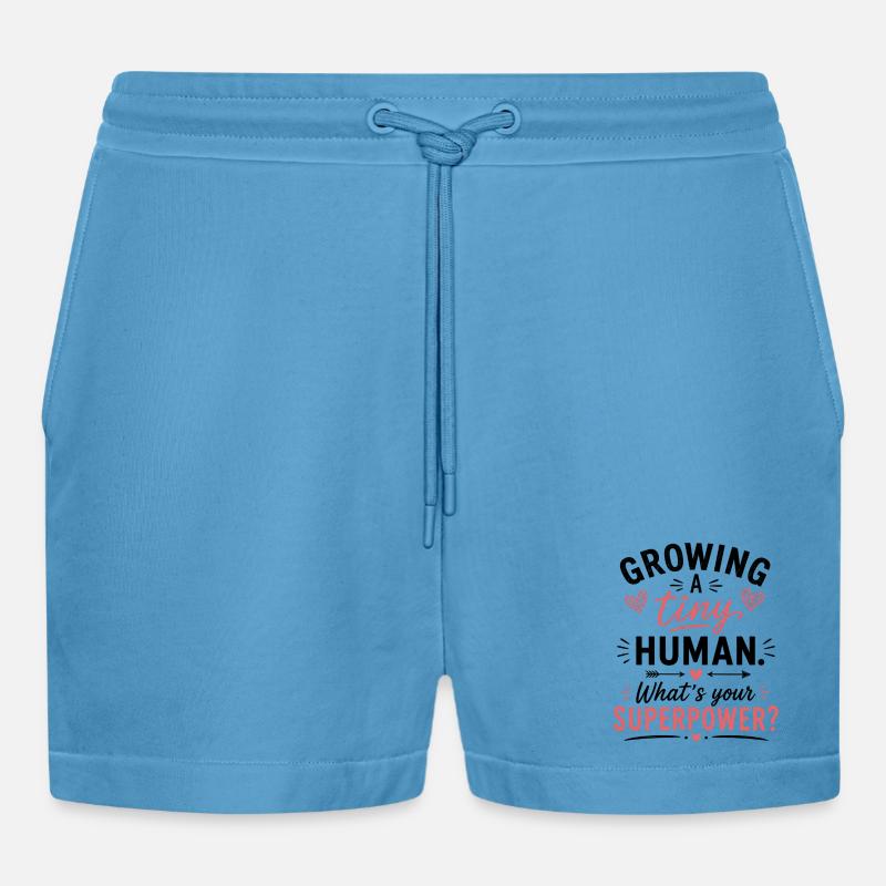 Growing A Tiny Human - Organic Relaxed Cropped Shorts Made in EU - Sol Blue