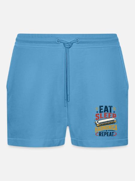 Instrument Harmonica Repeat-Music Harmonica - Organic Relaxed Cropped Shorts Made in EU - Sol Blue