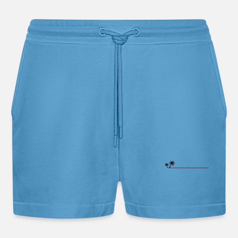 Palm tree line icon - Organic Relaxed Cropped Shorts Made in EU -  Sol Blue