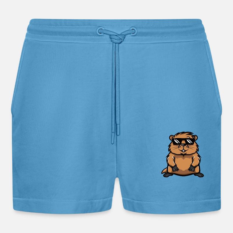 Beaver Cool Comic - Organic Relaxed Cropped Shorts Made in EU - Sol Blue
