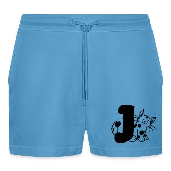 Cat Letter J - Organic Relaxed Cropped Shorts Made in EU -  Sol Blue - Front