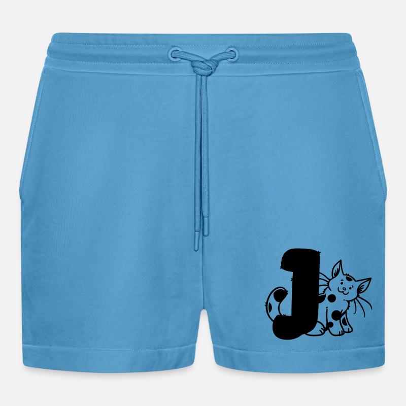 Katze Buchstabe J - Organic Relaxed Cropped Shorts Made in EU -  Sol Blue