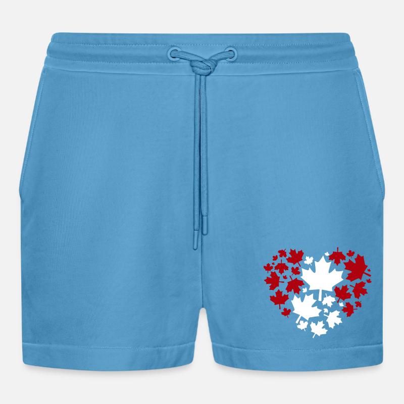 Maple Leaf Heart Pattern - Organic Relaxed Cropped Shorts Made in EU -  Sol Blue