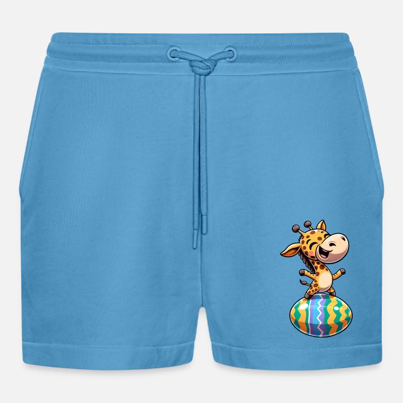 Easter Giraffe Dances, Dancer Egg - Organic Relaxed Cropped Shorts Made in EU -  Sol Blue