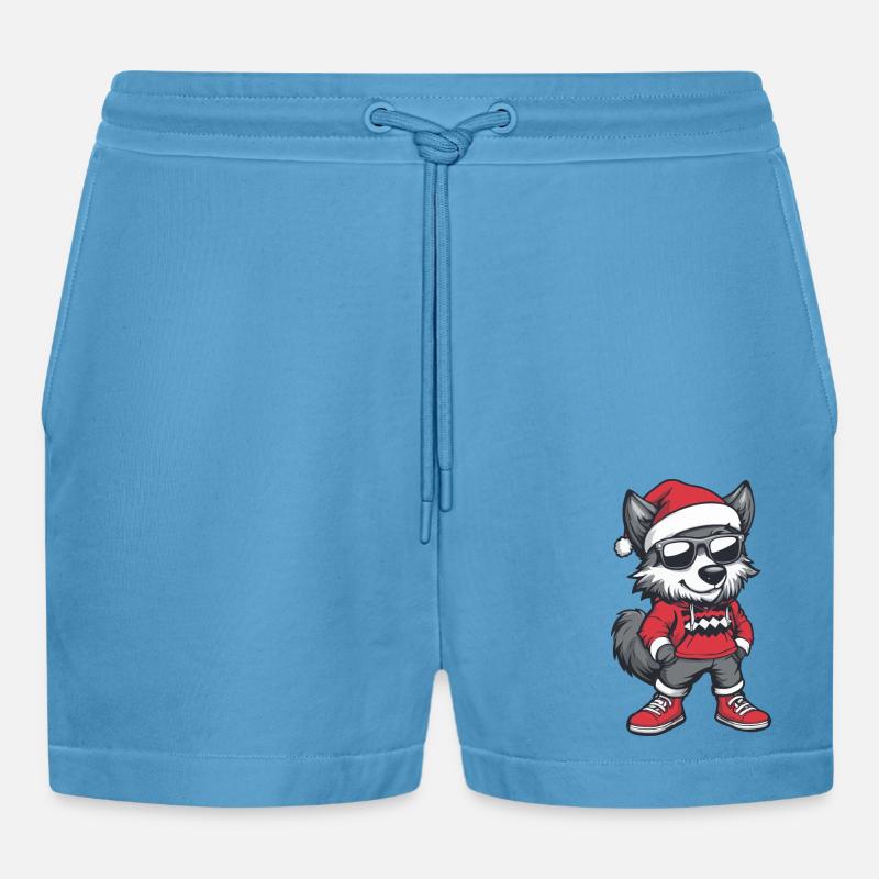 Wolf Weihnachten Comic Cool - Organic Relaxed Cropped Shorts Made in EU -  Sol Blue