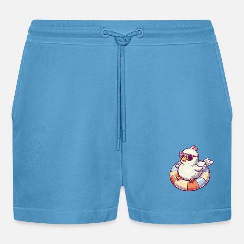 Taube Vogel Comic Cool - Organic Relaxed Cropped Shorts Made in EU - Sol Blue