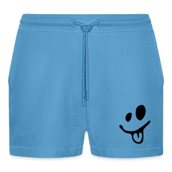 lachendes Gesicht zeigt dir die Zunge - Organic Relaxed Cropped Shorts Made in EU -  Sol Blue - Vorne