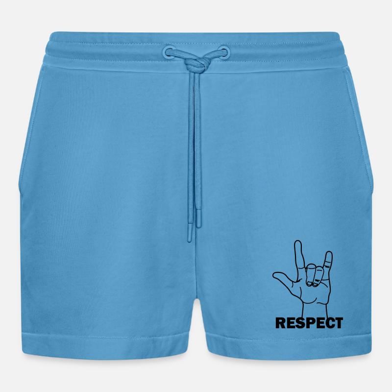 Hand gesture respect with text RESPECT - Organic Relaxed Cropped Shorts Made in EU -  Sol Blue
