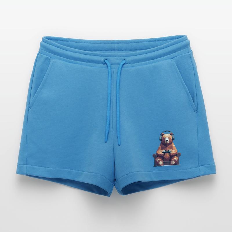 Low Poly Gamer Bear with Controller & Headset Organic Relaxed Cropped Shorts Made in EU