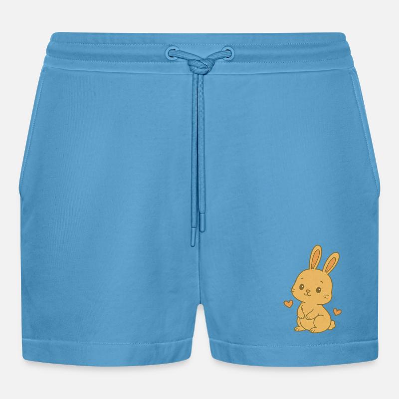 Bunny Bunny Spring Summer Easter Garden - Organic Relaxed Cropped Shorts Made in EU -  Sol Blue
