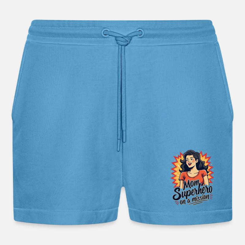 Mutter, Superheldin auf einer Mission ! - Organic Relaxed Cropped Shorts Made in EU - Sol Blue