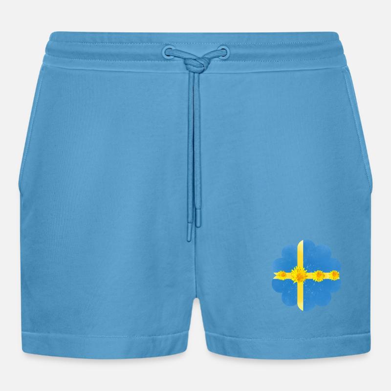 Suède Pissenlit Fleurs Suède Drapeau - Short bio décontracté court fabriqué en UE - Sol Blue