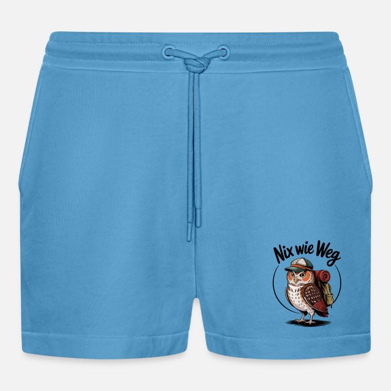 Forest hiker owl with backpack - Organic Relaxed Cropped Shorts Made in EU -  Sol Blue