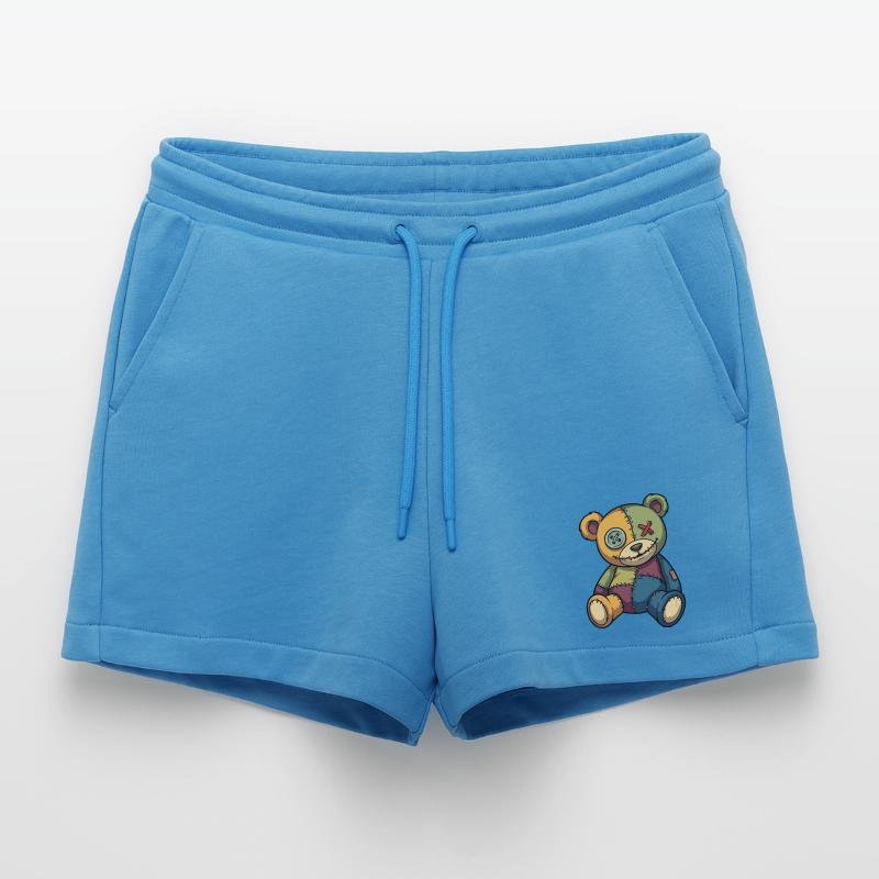 Patchwork Teddy Bear Unique Made of Patch Button Eye Organic Relaxed Cropped Shorts Made in EU