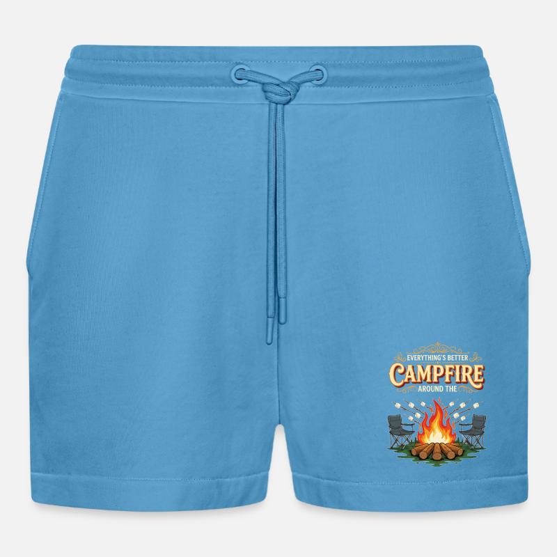 Campfire Marshmallow Everything Better Camping - Organic Relaxed Cropped Shorts Made in EU -  Sol Blue