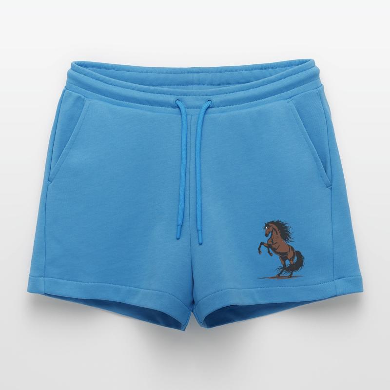 Demonstration eines wilden Reithengstes mit springendem Pferd Organic Relaxed Cropped Shorts Made in EU