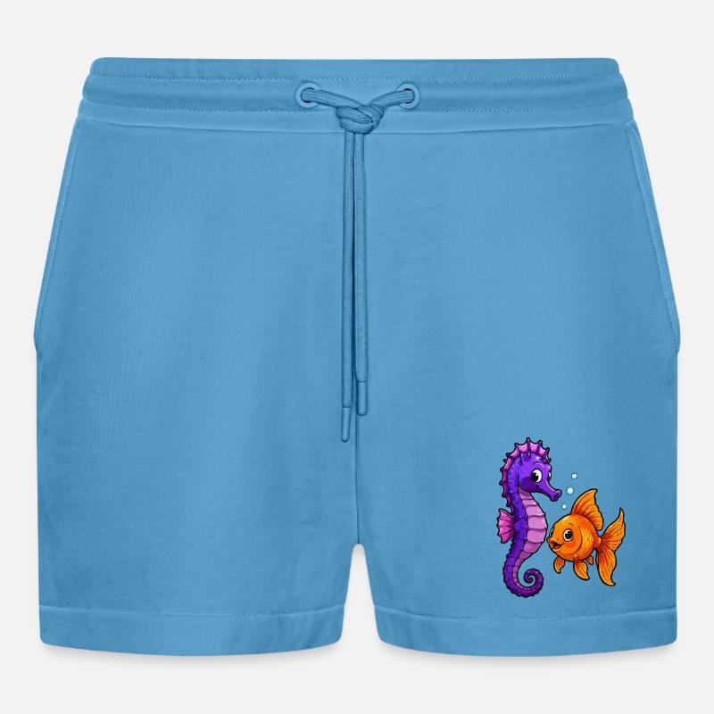 Seepferdchen trifft Goldfisch Freundschaft - Organic Relaxed Cropped Shorts Made in EU - Sol Blue