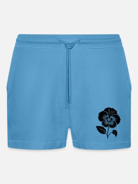 Pansy Flower - Organic Relaxed Cropped Shorts Made in EU - Sol Blue
